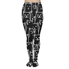 Funny Cat Pattern Organic Style Minimalist On Black Background Tights by genx