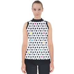 Boston Terrier Dog Pattern With Rainbow And Black Polka Dots Mock Neck Shell Top by genx