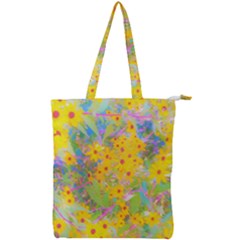 Pretty Yellow And Red Flowers With Turquoise Double Zip Up Tote Bag by myrubiogarden