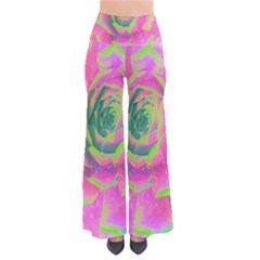 Lime Green And Pink Succulent Sedum Rosette So Vintage Palazzo Pants by myrubiogarden