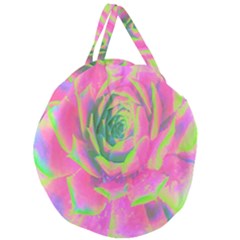 Lime Green And Pink Succulent Sedum Rosette Giant Round Zipper Tote by myrubiogarden