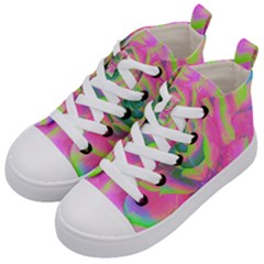 Lime Green And Pink Succulent Sedum Rosette Kid s Mid-top Canvas Sneakers by myrubiogarden