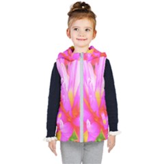 Fiery Hot Pink And Yellow Cactus Dahlia Flower Kid s Hooded Puffer Vest by myrubiogarden