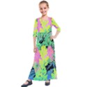 Fluorescent Yellow Smoke Tree With Pink Hydrangea Kids  Quarter Sleeve Maxi Dress View1