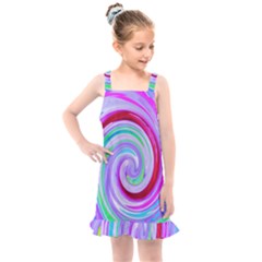 Groovy Abstract Red Swirl On Purple And Pink Kids  Overall Dress by myrubiogarden