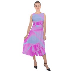 Perfect Hot Pink And Light Blue Rose Detail Midi Tie-back Chiffon Dress by myrubiogarden