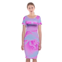 Perfect Hot Pink And Light Blue Rose Detail Classic Short Sleeve Midi Dress by myrubiogarden