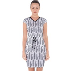 Christmas Pine Pattern Organic Hand Drawn Modern Black And White Capsleeve Drawstring Dress  by genx