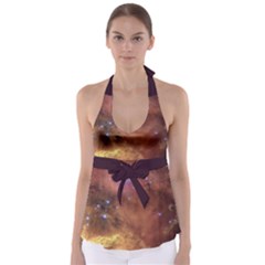 Cosmic Astronomy Sky With Stars Orange Brown And Yellow Babydoll Tankini Top by genx