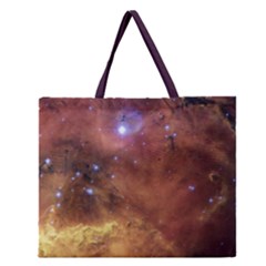 Cosmic Astronomy Sky With Stars Orange Brown And Yellow Zipper Large Tote Bag by genx