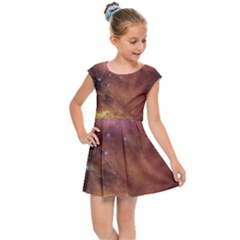 Cosmic Astronomy Sky With Stars Orange Brown And Yellow Kids  Cap Sleeve Dress by genx