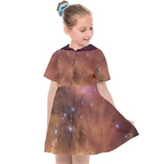 Cosmic Astronomy Sky With Stars Orange Brown And Yellow Kids  Sailor Dress by genx