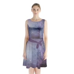 Orion Nebula Pastel Violet Purple Turquoise Blue Star Formation Sleeveless Waist Tie Chiffon Dress by genx