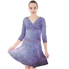 Orion Nebula Pastel Violet Purple Turquoise Blue Star Formation Quarter Sleeve Front Wrap Dress by genx