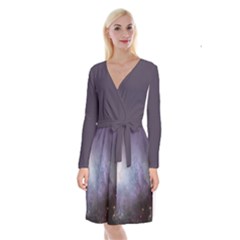 Orion Nebula Pastel Violet Purple Turquoise Blue Star Formation Long Sleeve Velvet Front Wrap Dress by genx