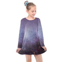 Orion Nebula Pastel Violet Purple Turquoise Blue Star Formation Kids  Long Sleeve Dress by genx