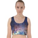 Lagoon Nebula Interstellar Cloud Pastel pink, turquoise and yellow stars Velvet Racer Back Crop Top View1