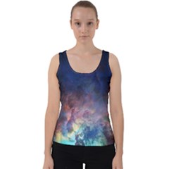 Lagoon Nebula Interstellar Cloud Pastel Pink, Turquoise And Yellow Stars Velvet Tank Top by genx