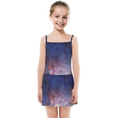 Lagoon Nebula Interstellar Cloud Pastel Pink, Turquoise And Yellow Stars Kids Summer Sun Dress by genx