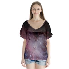 Eagle Nebula Wine Pink And Purple Pastel Stars Astronomy V-neck Flutter Sleeve Top by genx