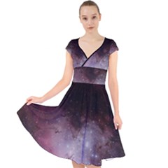 Eagle Nebula Wine Pink And Purple Pastel Stars Astronomy Cap Sleeve Front Wrap Midi Dress by genx