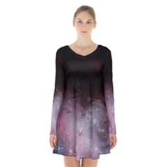 Eagle Nebula Wine Pink And Purple Pastel Stars Astronomy Long Sleeve Velvet V-neck Dress by genx