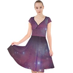 Christmas Tree Cluster Red Stars Nebula Constellation Astronomy Cap Sleeve Front Wrap Midi Dress by genx