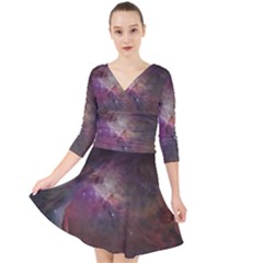 Orion Nebula Star Formation Orange Pink Brown Pastel Constellation Astronomy Quarter Sleeve Front Wrap Dress by genx