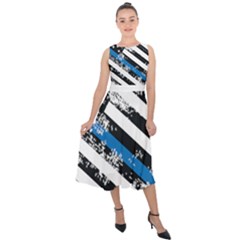 Usa Flag The Thin Blue Line I Back The Blue Usa Flag Grunge On White Background Midi Tie-back Chiffon Dress by snek