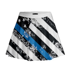 Usa Flag The Thin Blue Line I Back The Blue Usa Flag Grunge On White Background Mini Flare Skirt by snek