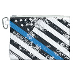 Usa Flag The Thin Blue Line I Back The Blue Usa Flag Grunge On White Background Canvas Cosmetic Bag (xl) by snek