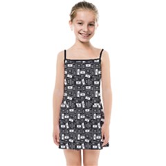 Tape Cassette 80s Retro Genx Pattern Black And White Kids Summer Sun Dress by genx