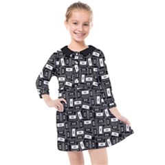 Tape Cassette 80s Retro Genx Pattern Black And White Kids  Quarter Sleeve Shirt Dress by genx