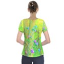 Hot Pink Abstract Rose Of Sharon On Bright Yellow Short Sleeve Front Detail Top View2