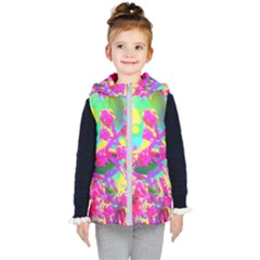 Psychedelic Succulent Sedum Turquoise And Yellow Kid s Hooded Puffer Vest by myrubiogarden