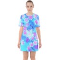 Blue And Hot Pink Succulent Underwater Sedum Sixties Short Sleeve Mini Dress View1