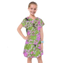 Hot Pink Succulent Sedum With Fleshy Green Leaves Kids  Drop Waist Dress by myrubiogarden