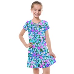 Blue And Hot Pink Succulent Sedum Flowers Detail Kids  Cross Web Dress by myrubiogarden