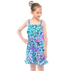 Blue And Hot Pink Succulent Sedum Flowers Detail Kids  Overall Dress by myrubiogarden