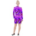 Abstract Ultra Violet Purple Iris On Red And Pink Button Long Sleeve Dress View2