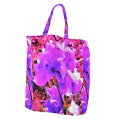 Abstract Ultra Violet Purple Iris On Red And Pink Giant Grocery Tote by myrubiogarden