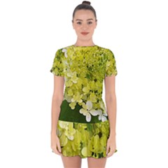 Elegant Chartreuse Green Limelight Hydrangea Macro Drop Hem Mini Chiffon Dress by myrubiogarden