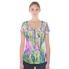 Abstract Oriental Lilies In My Rubio Garden Short Sleeve Front Detail Top by myrubiogarden