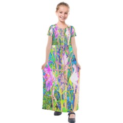 Abstract Oriental Lilies In My Rubio Garden Kids  Short Sleeve Maxi Dress by myrubiogarden