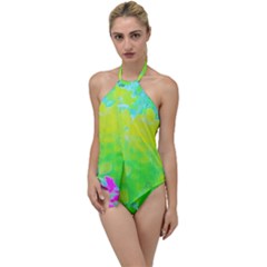 Fluorescent Yellow And Pink Abstract Garden Foliage Go With The Flow One Piece Swimsuit by myrubiogarden