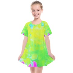 Fluorescent Yellow And Pink Abstract Garden Foliage Kids  Smock Dress by myrubiogarden