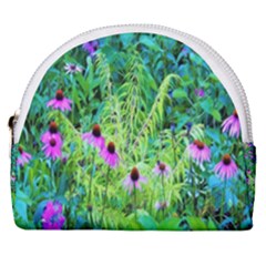 Purple Coneflower Garden With Tiger Eye Tree Horseshoe Style Canvas Pouch by myrubiogarden