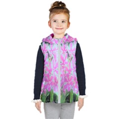 Hot Pink And White Peppermint Twist Garden Phlox Kid s Hooded Puffer Vest by myrubiogarden