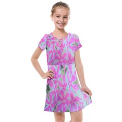 Hot Pink And White Peppermint Twist Garden Phlox Kids  Cross Web Dress by myrubiogarden