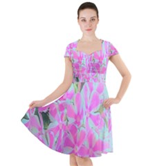 Hot Pink And White Peppermint Twist Garden Phlox Cap Sleeve Midi Dress by myrubiogarden